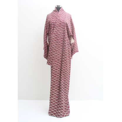 Pre-Owned Silk Komon Kimono with Deep Plum Seigaiha Pattern