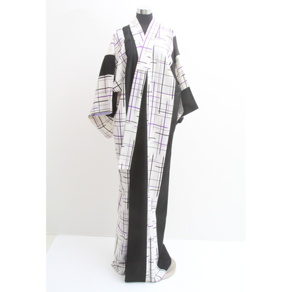 Pre-Owned Polyester Komon – Modern Black & Purple Crosshatch Pattern