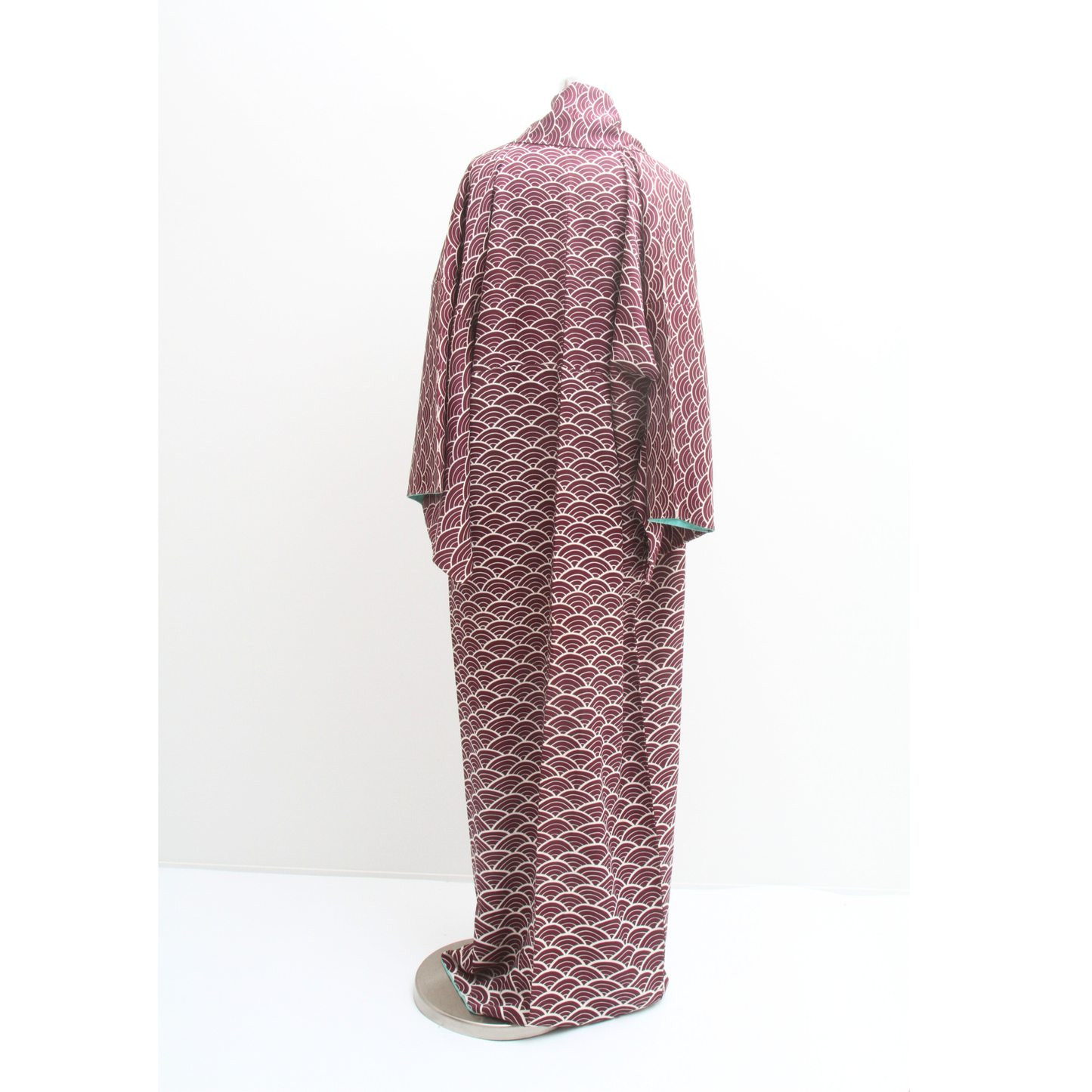 Pre-Owned Silk Komon Kimono with Deep Plum Seigaiha Pattern