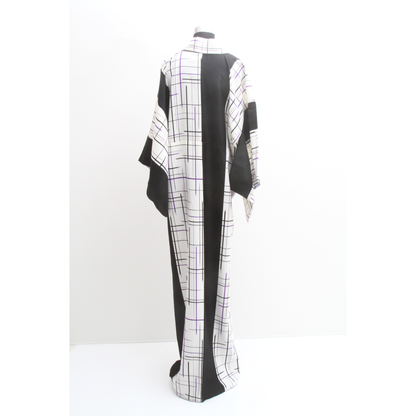 Pre-Owned Polyester Komon – Modern Black & Purple Crosshatch Pattern