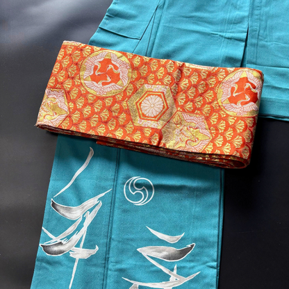 Pre-owned Japanese Silk Hanhaba Obi