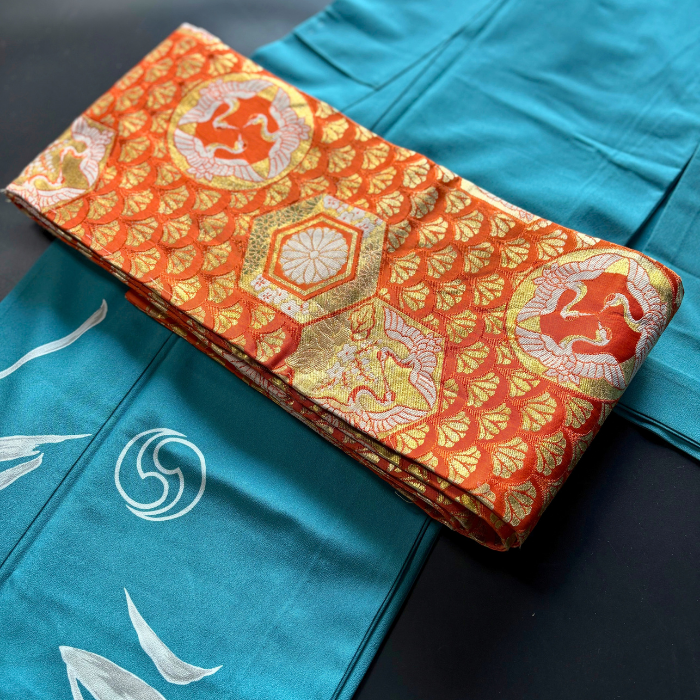 Pre-owned Japanese Silk Hanhaba Obi