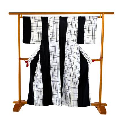 Pre-Owned Polyester Komon – Modern Black & Purple Crosshatch Pattern