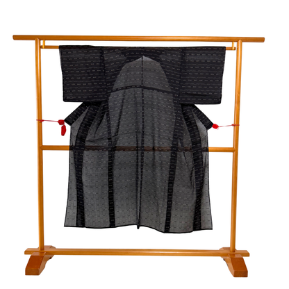Pre-Owned Black Asa Omeshiji Summer Kimono – Sheer Woven Pattern