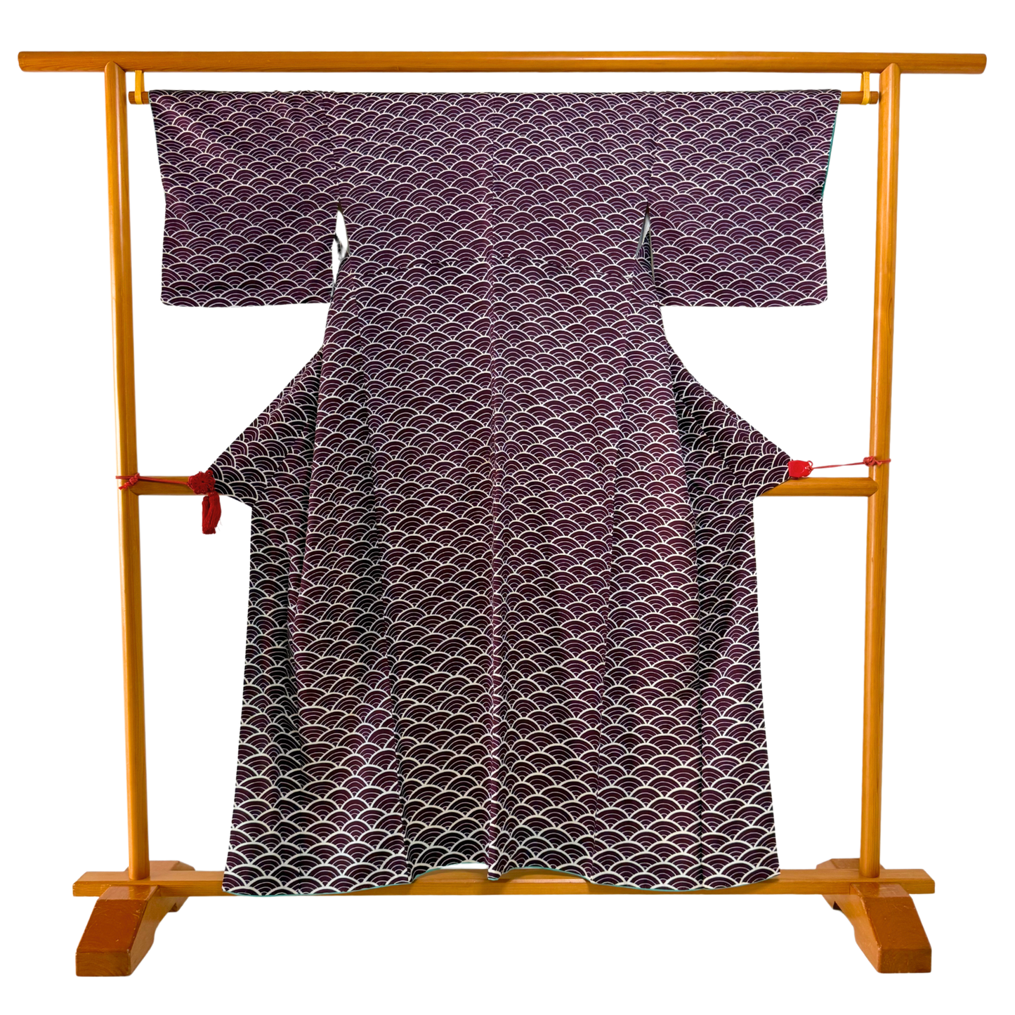 Pre-Owned Silk Komon Kimono with Deep Plum Seigaiha Pattern