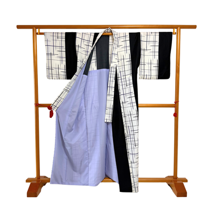 Pre-Owned Polyester Komon – Modern Black & Purple Crosshatch Pattern