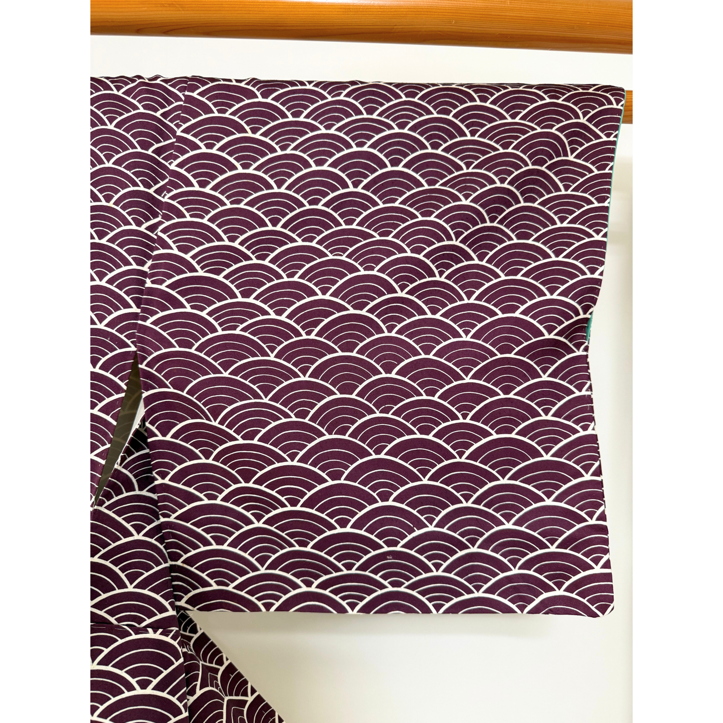 Pre-Owned Silk Komon Kimono with Deep Plum Seigaiha Pattern