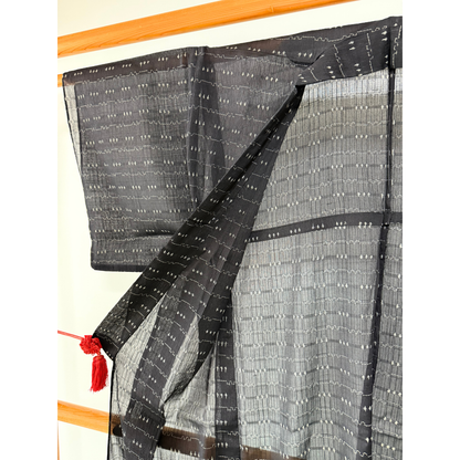 Pre-Owned Black Asa Omeshiji Summer Kimono – Sheer Woven Pattern