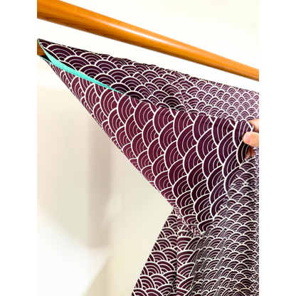 Pre-Owned Silk Komon Kimono with Deep Plum Seigaiha Pattern