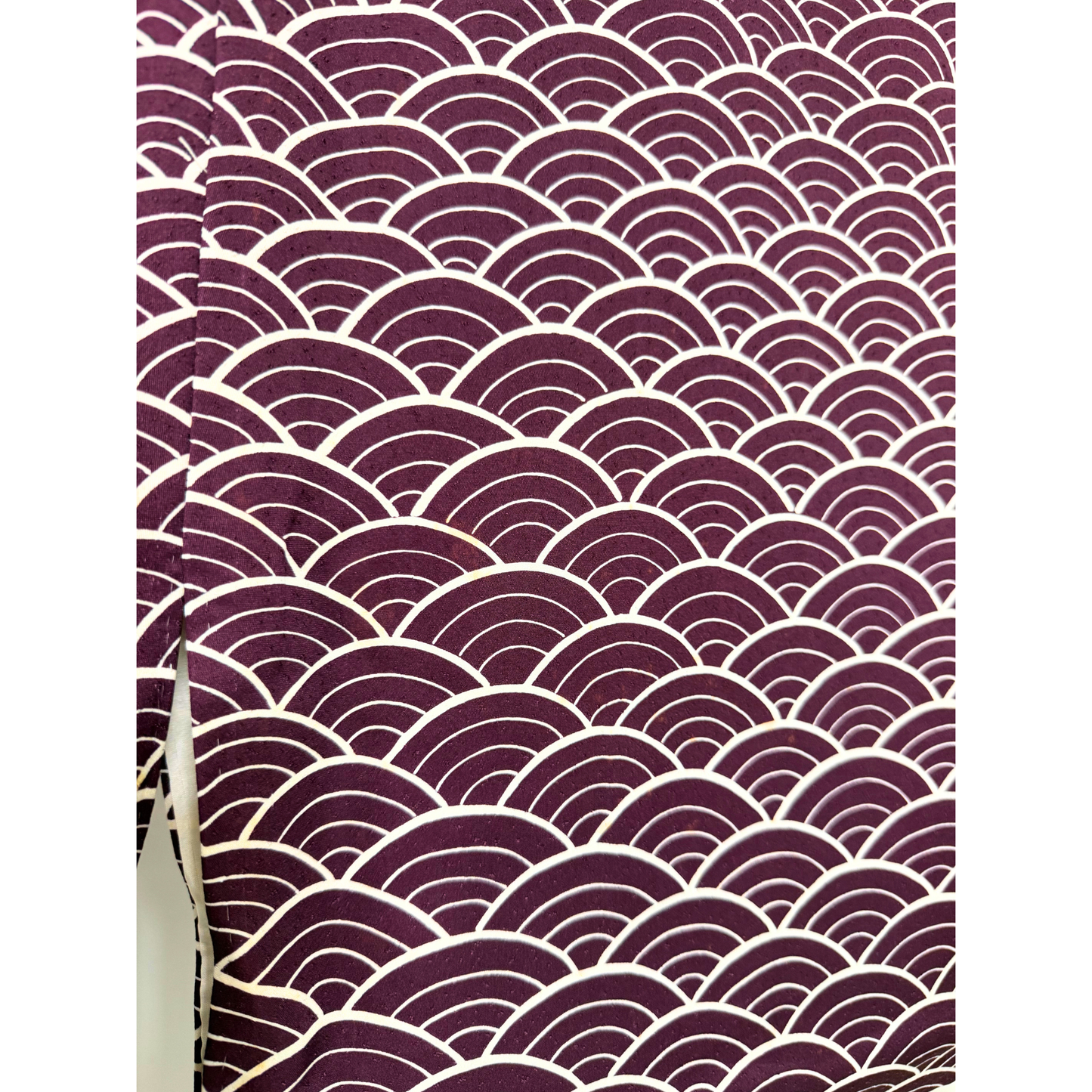 Pre-Owned Silk Komon Kimono with Deep Plum Seigaiha Pattern